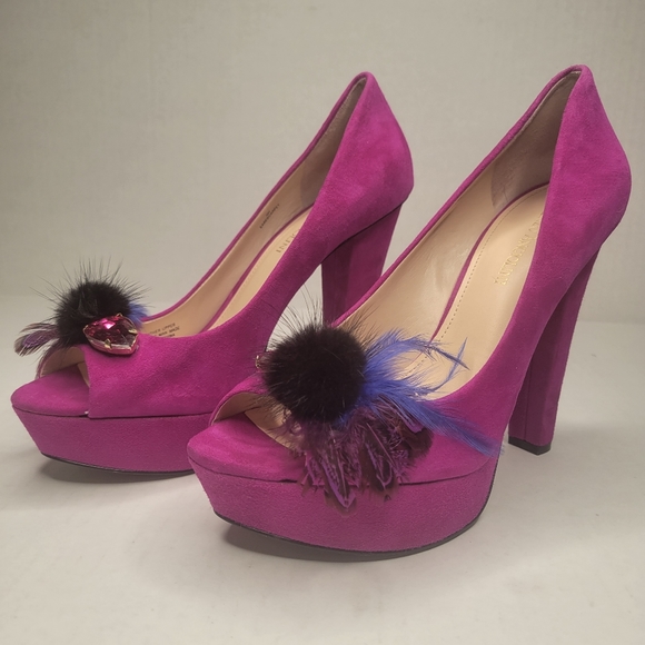 Enzo Angiolini Shoes - Enzo Angiolini Eared Carpet Fuchsia Suede Peeptoe Heels Size 9